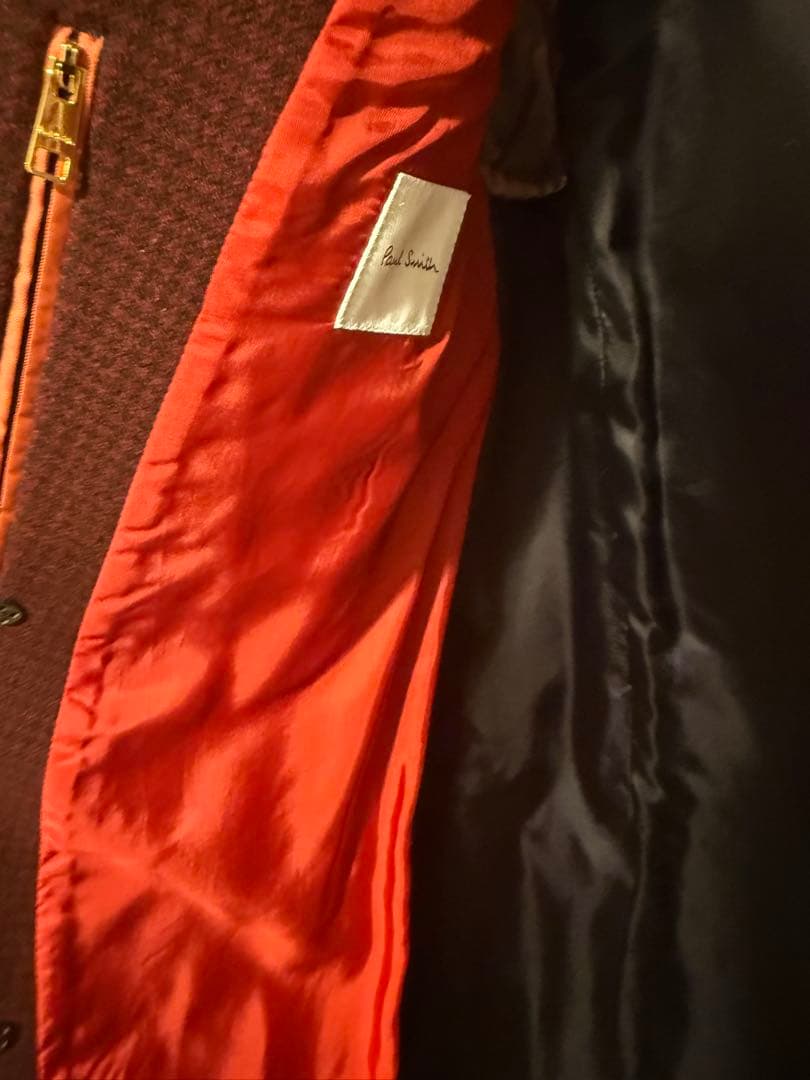 ポールスミスバーガンディ ダブルブレストコート オレンジストライプ