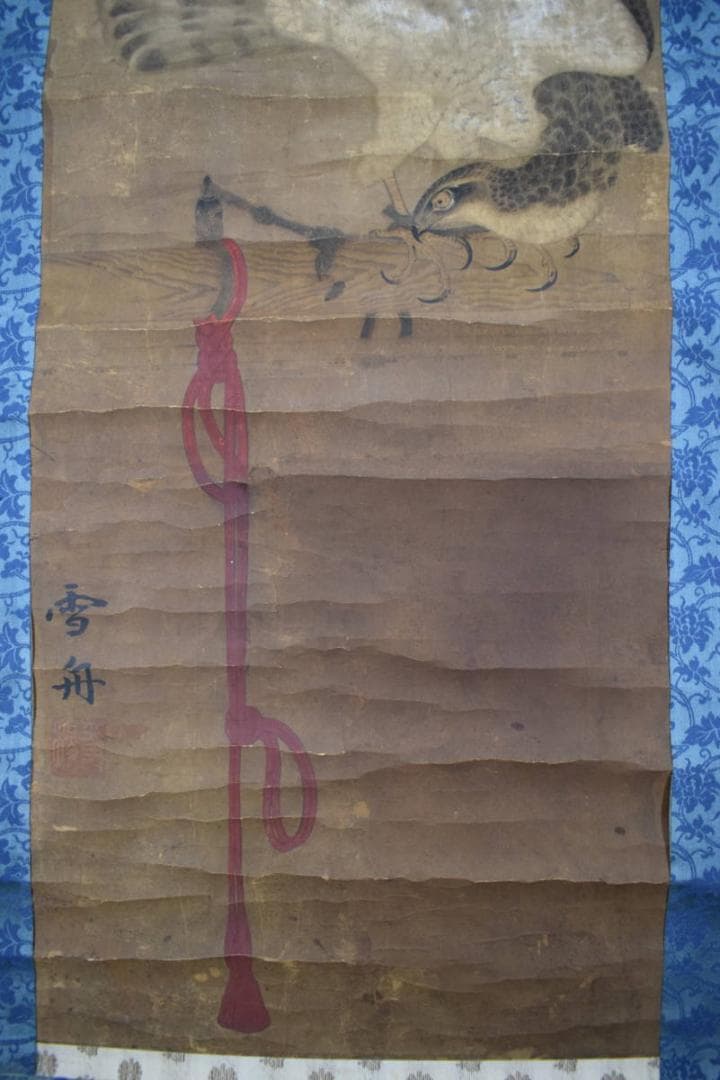 雪舟/鷹之図/タカ図/古画/掛軸☆宝船☆Z-601