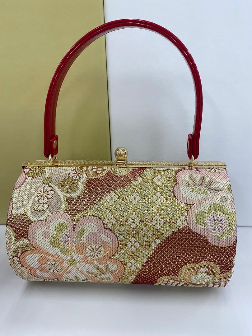 和装用バッグ 赤と金 花柄 草履付き