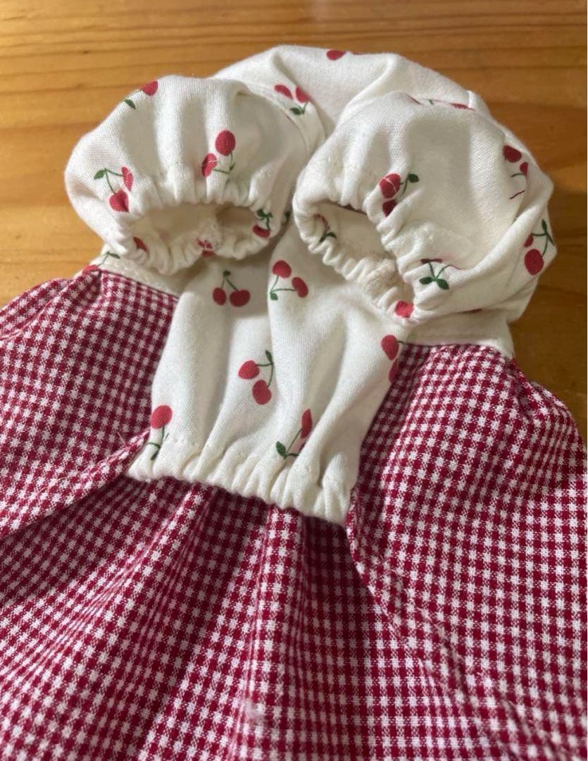ハンドメイド犬服さくらんぼのパフスリーブワンピ☆new