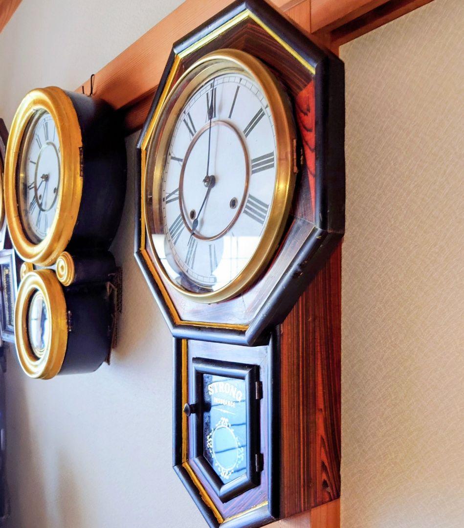 〈完動・美品〉名古屋時計製造　十寸金筋玉縁八角ゼンマイ振り子時計 古時計