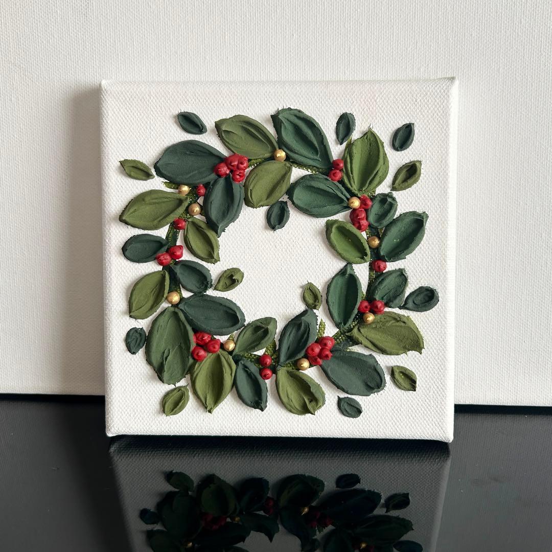 Christmas wreath 絵画原画 アクリル画テクスチャーアート