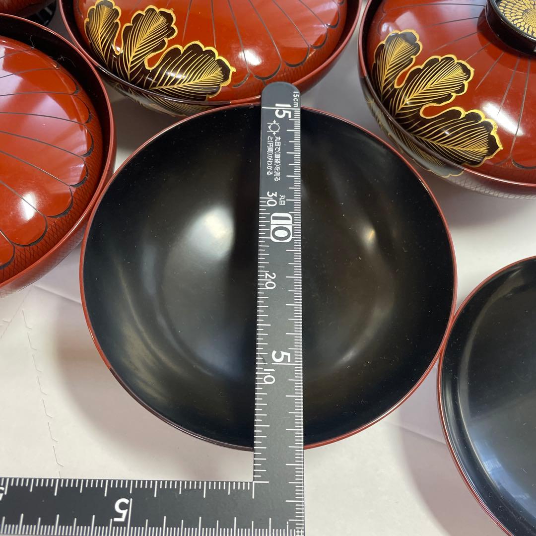 輪島塗 蓋付き吸物椀 10客　共箱　昭和レトロ　アンティーク　金彩（管理2）