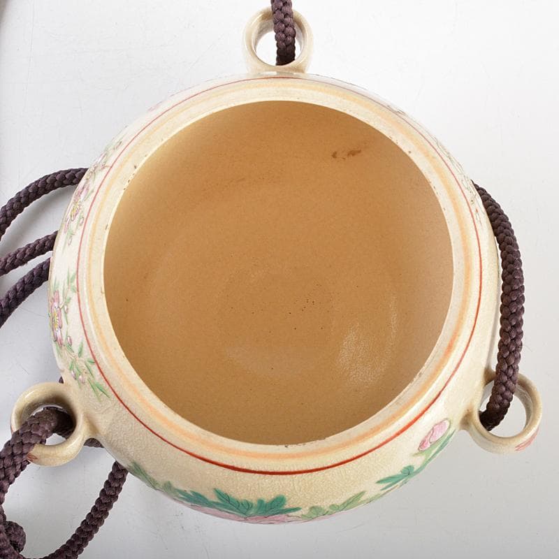 茶道具 京焼 三代 東山深山造 色絵 四季草花文 吊香炉 共布共箱 MR7382