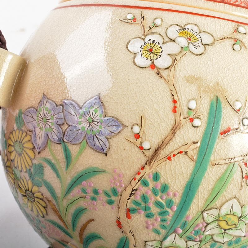 茶道具 京焼 三代 東山深山造 色絵 四季草花文 吊香炉 共布共箱 MR7382