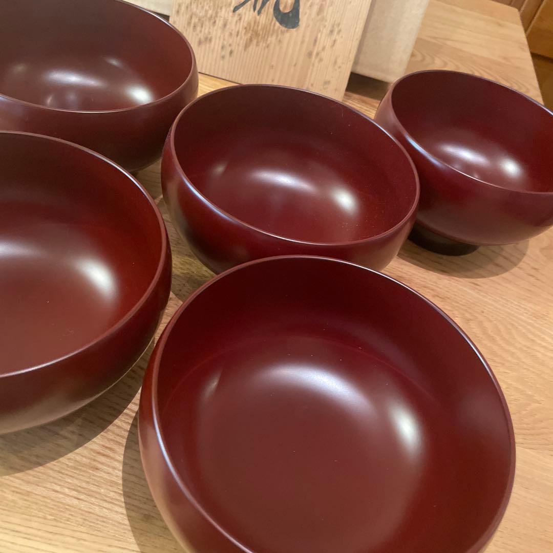 越前塗り　古代朱　どんぶり　5セット