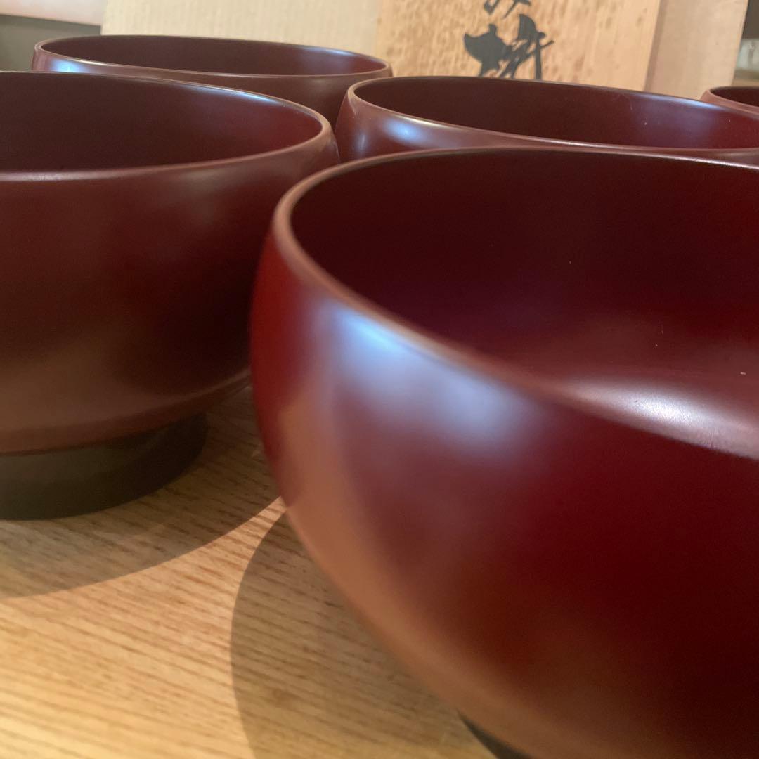 越前塗り　古代朱　どんぶり　5セット