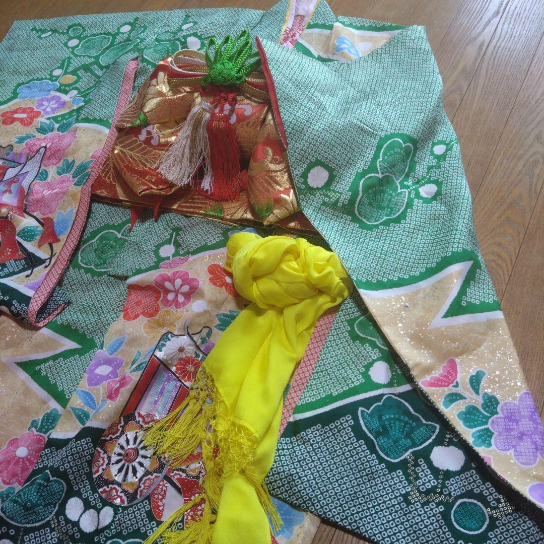 七歳★花緑の鹿の子柄★帯草履はこせこ