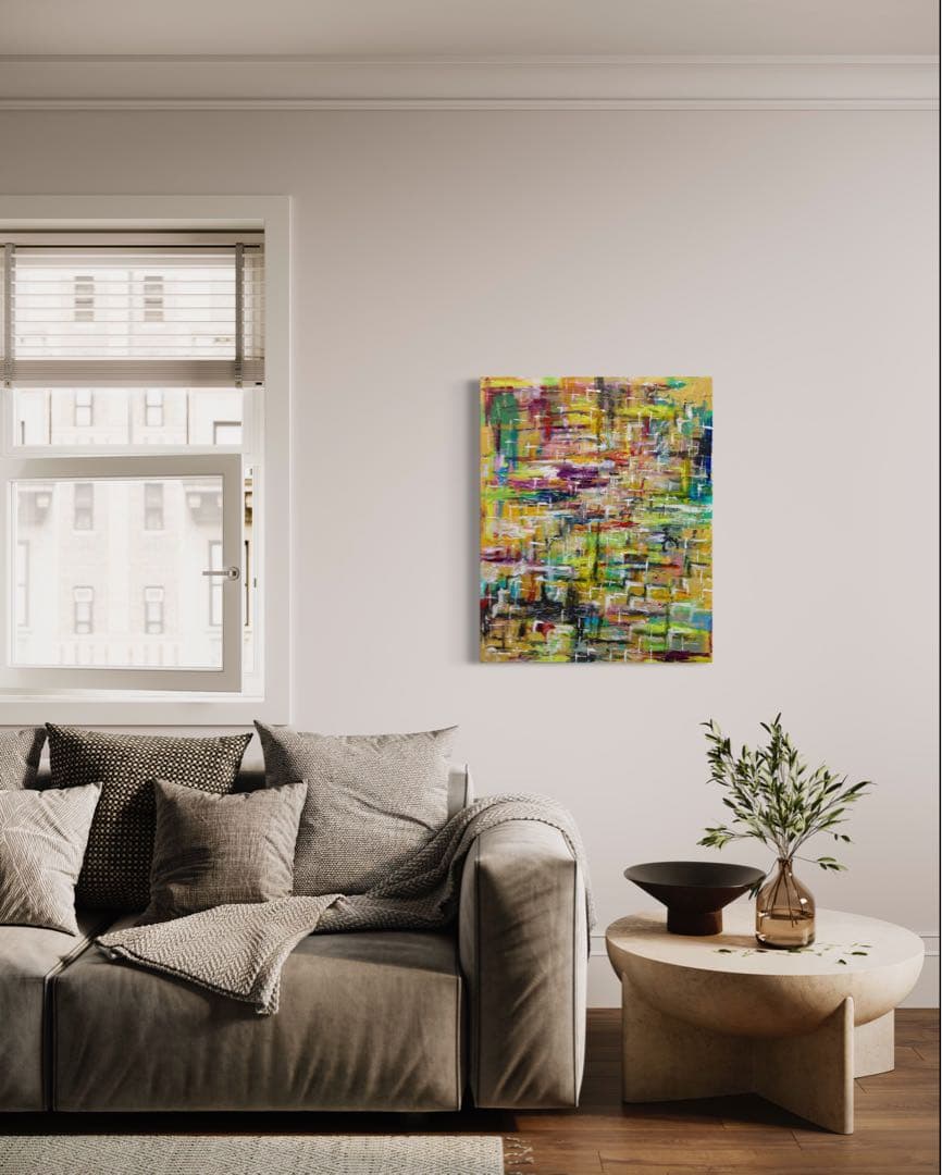 「人生と黄金未来」原画　F15号　抽象画　現代アート　手描き