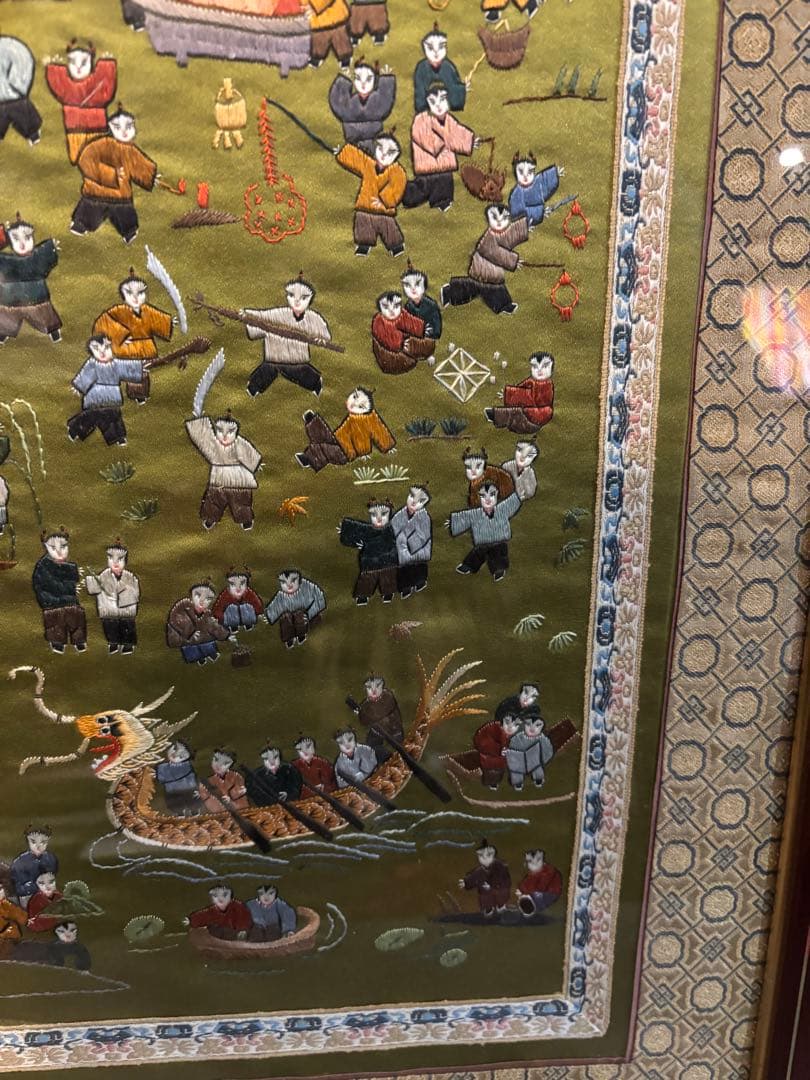 中国 刺繍アート 額装 2点セット｜1980年代 中国購入 民俗