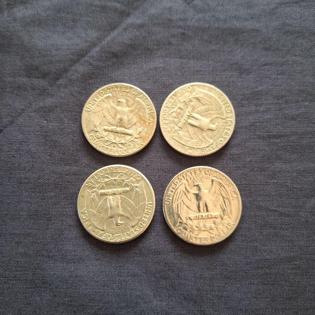 アメリカ、銀貨、1964年発行の25セント銀貨(銀90％)4枚 - メルカリ