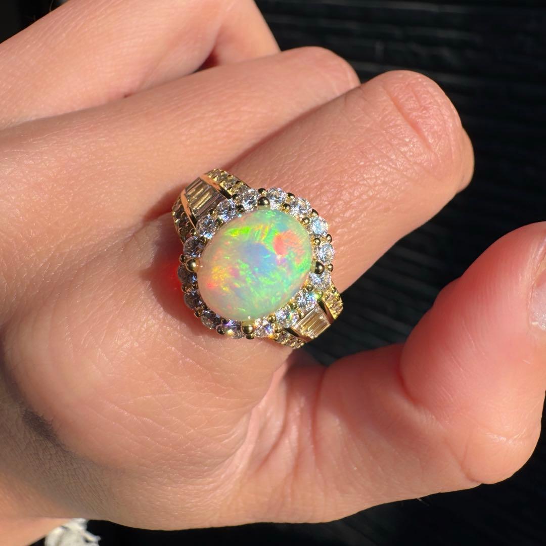 新作 天然石リング　オパール 1.985ct 遊色綺麗 S925 18KGP