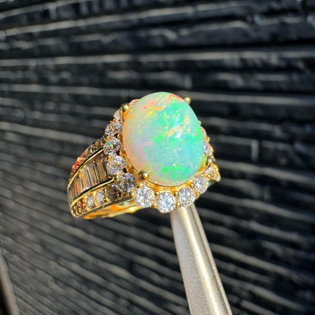 新作 天然石リング　オパール 1.985ct 遊色綺麗 S925 18KGP