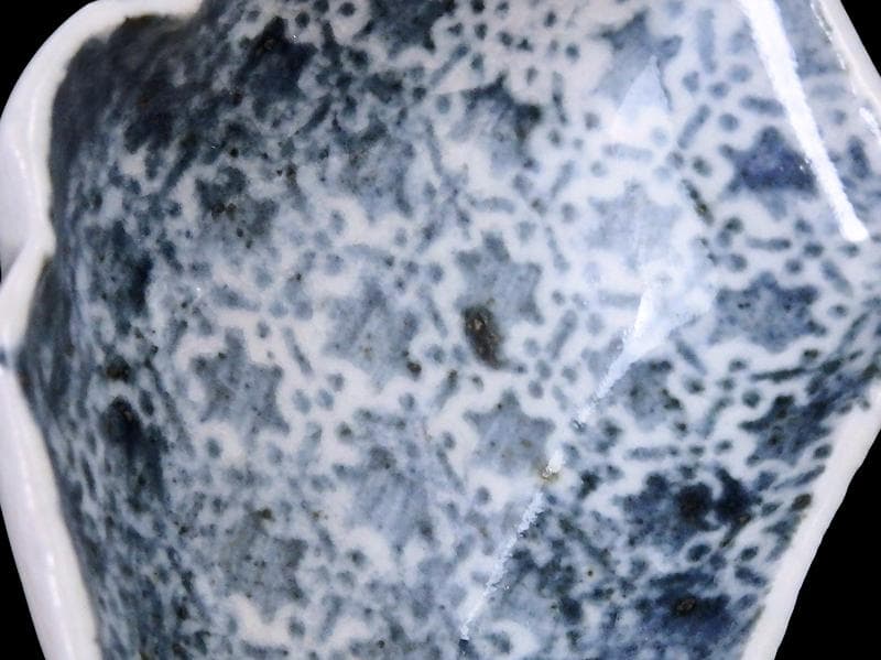 古伊万里 染付 型刷印判 幾何学文様 富士型変形皿 豆皿