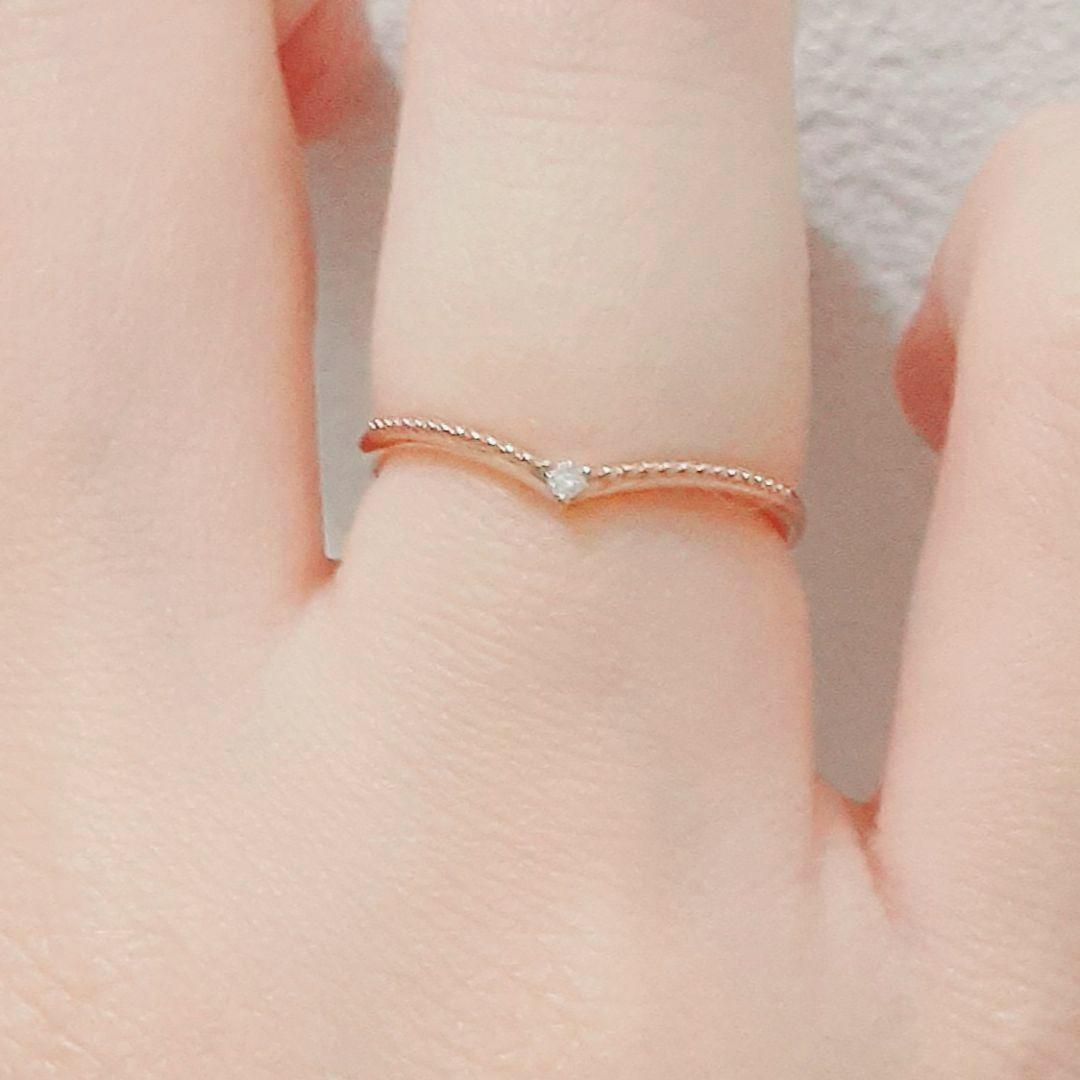 エテ K10YG V字ミル打ち ダイヤモンド リング