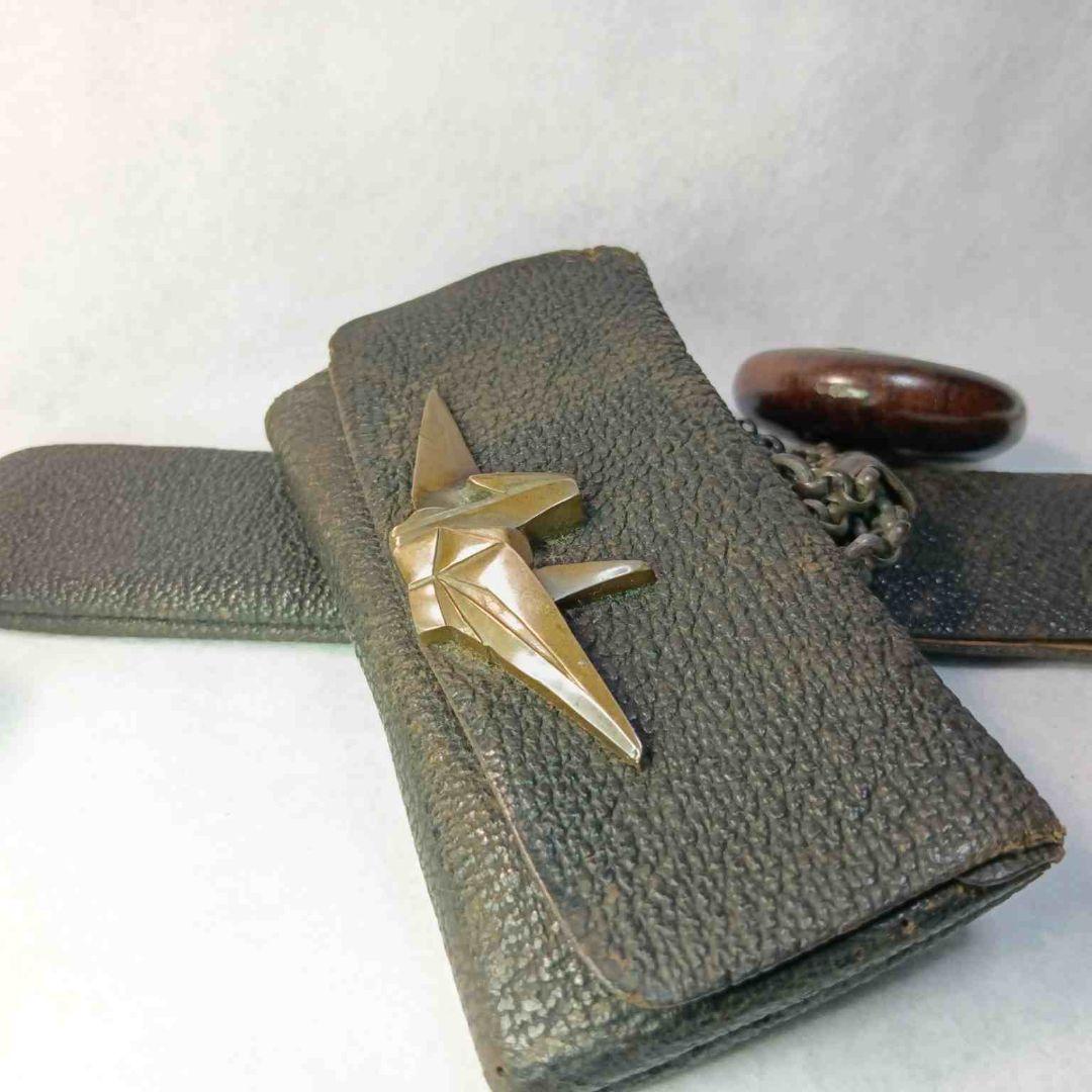 鳳凰の図 七宝 鏡蓋 饅頭 根付」「折鶴 前金具」 煙草入 銀煙管有