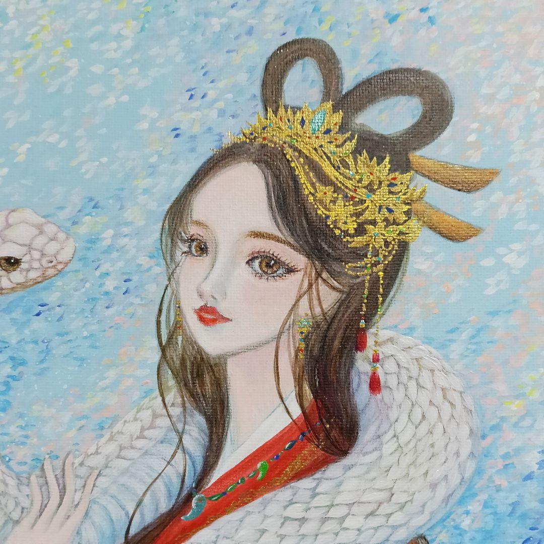 No.550 アクリル画　弁財天　白蛇　弁天様　蛇の絵　開運絵画　原画