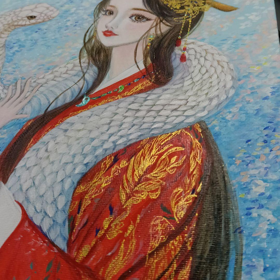 No.550 アクリル画　弁財天　白蛇　弁天様　蛇の絵　開運絵画　原画