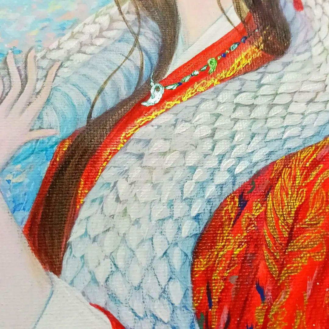 No.550 アクリル画　弁財天　白蛇　弁天様　蛇の絵　開運絵画　原画