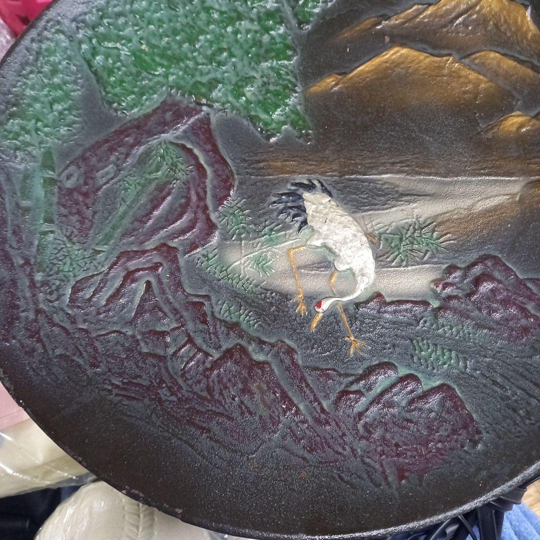 漆器 鶴と山の鋳物皿