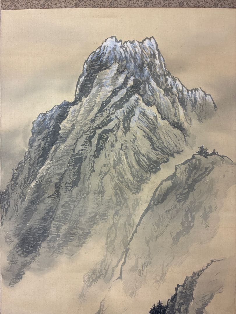 掛軸 白雲筆 山水図 紙本淡彩 肉筆作品 縦200cm×横62cm 和室