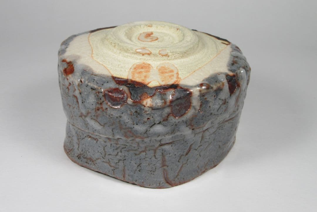 希少品！【若尾利貞】鼠志野茶碗（共箱、仕覆、陶歴書）。