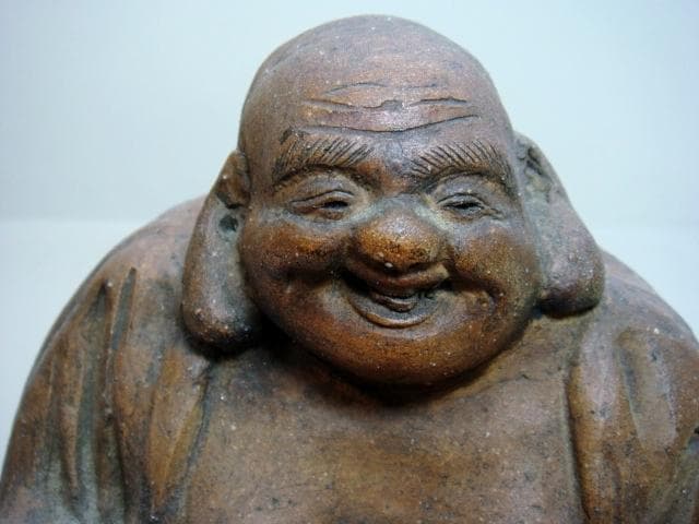 置物□古い備前焼の布袋様(江戸期)古備前 布袋さん 七福神 古民具