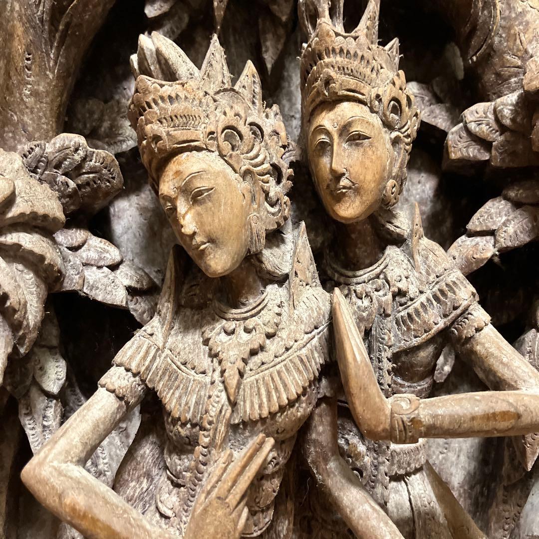 インドネシア 透し彫り ヴィンテージ レリーフ 壁掛け バリ彫刻 木彫