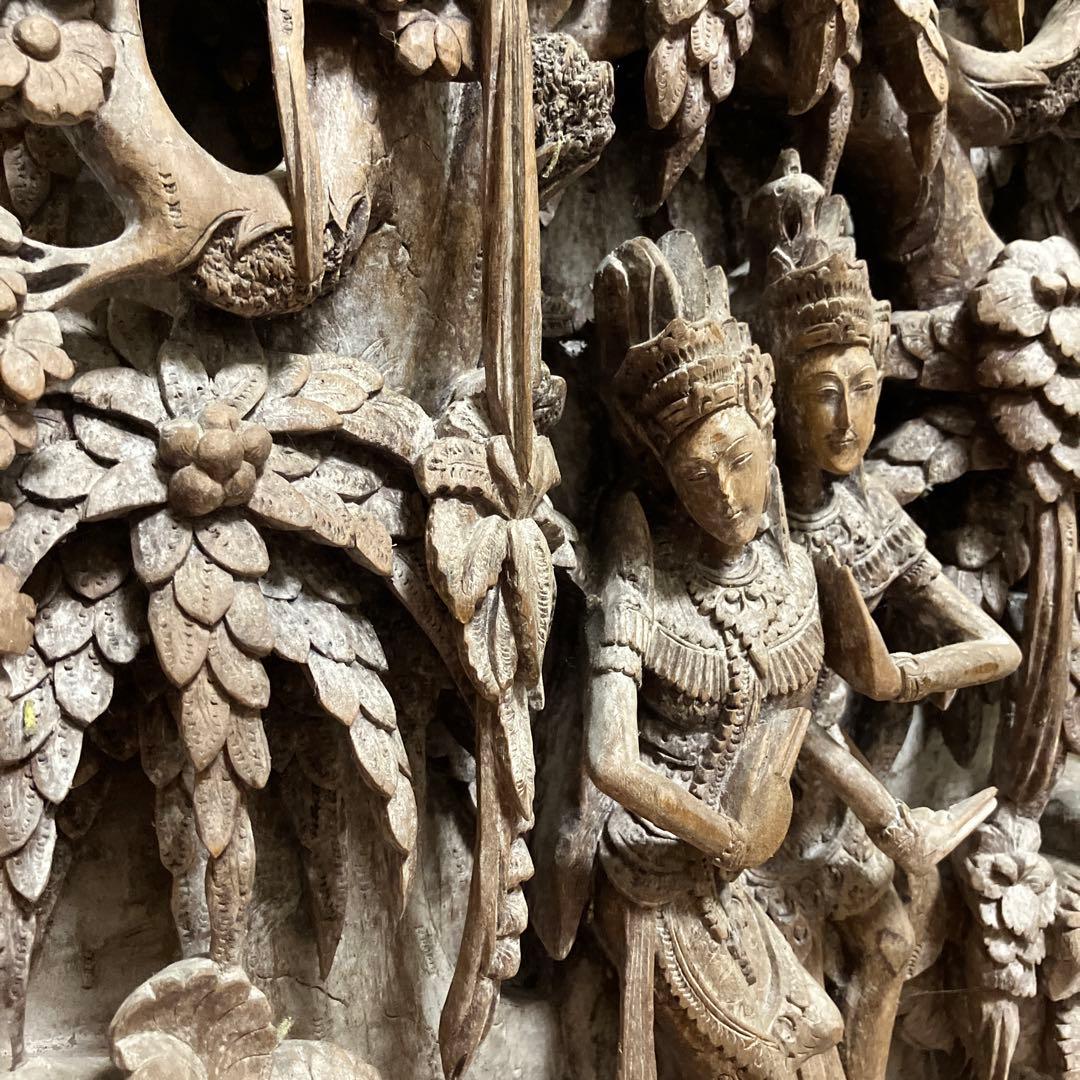 インドネシア 透し彫り ヴィンテージ レリーフ 壁掛け バリ彫刻 木彫