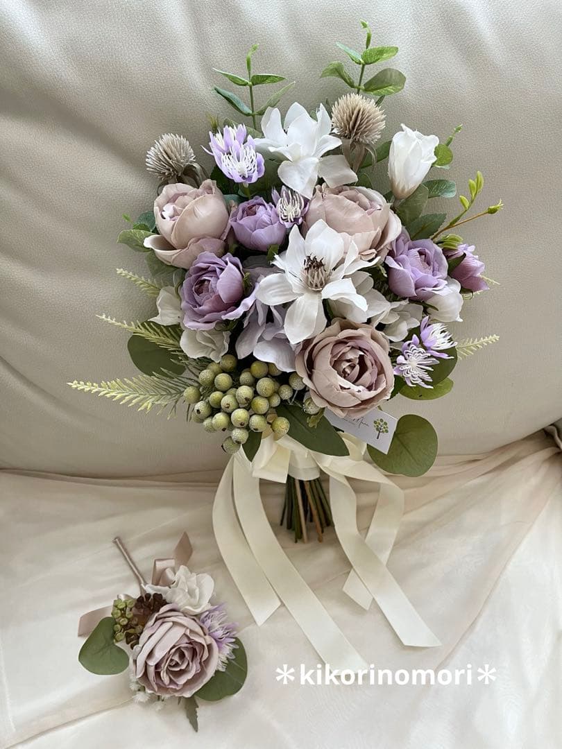 ウェディングブーケとブートニアのセット♡ナチュラルブーケ♡挙式♡前撮り♡