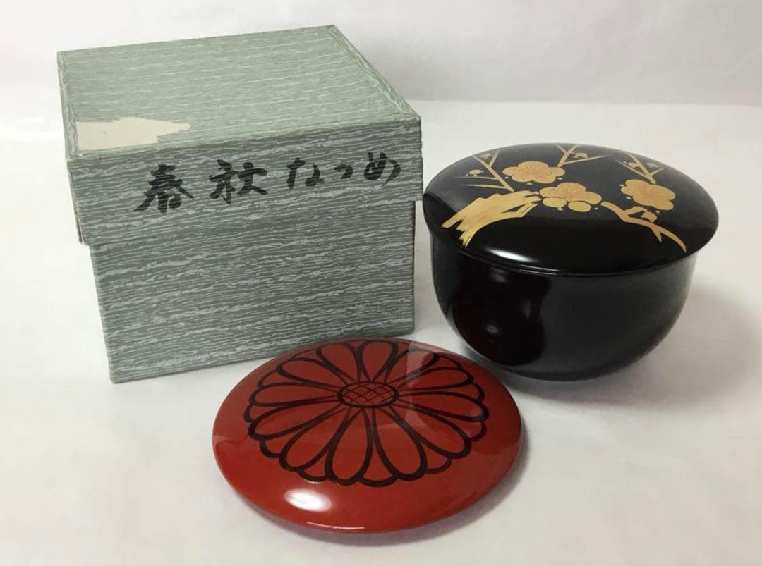茶道具 古物品 春秋棗 蓋2枚付 即中斎好 紙箱入