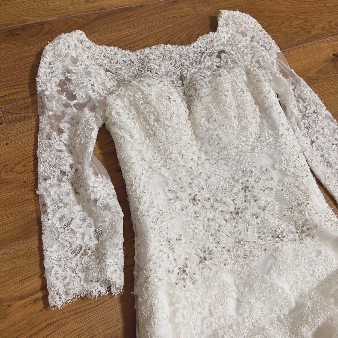 ウェディングドレス　前撮り衣装　袖あり　七分袖