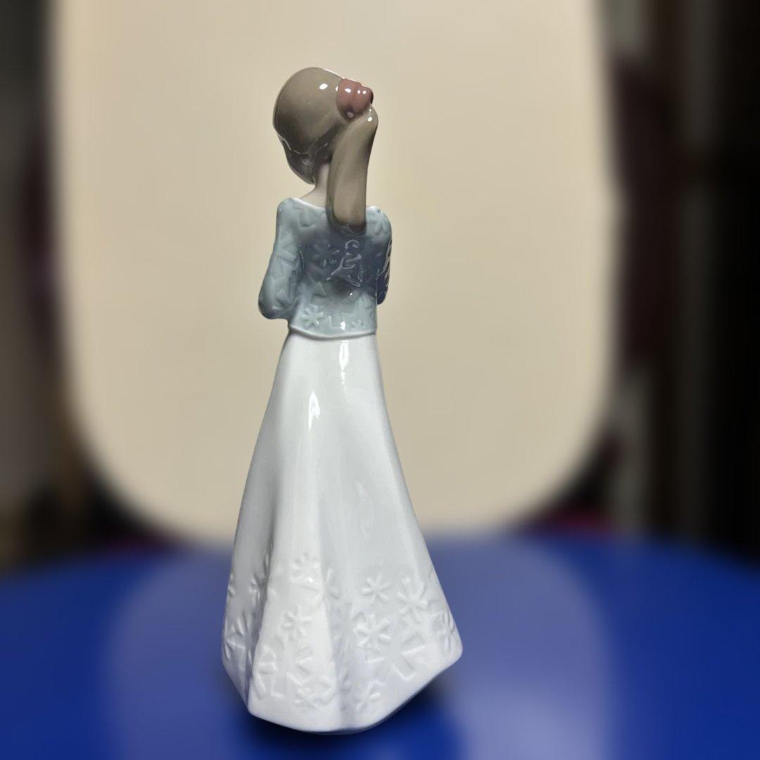 美品 NAO陶器製少女像 青いショール 2セット 高さ22cm