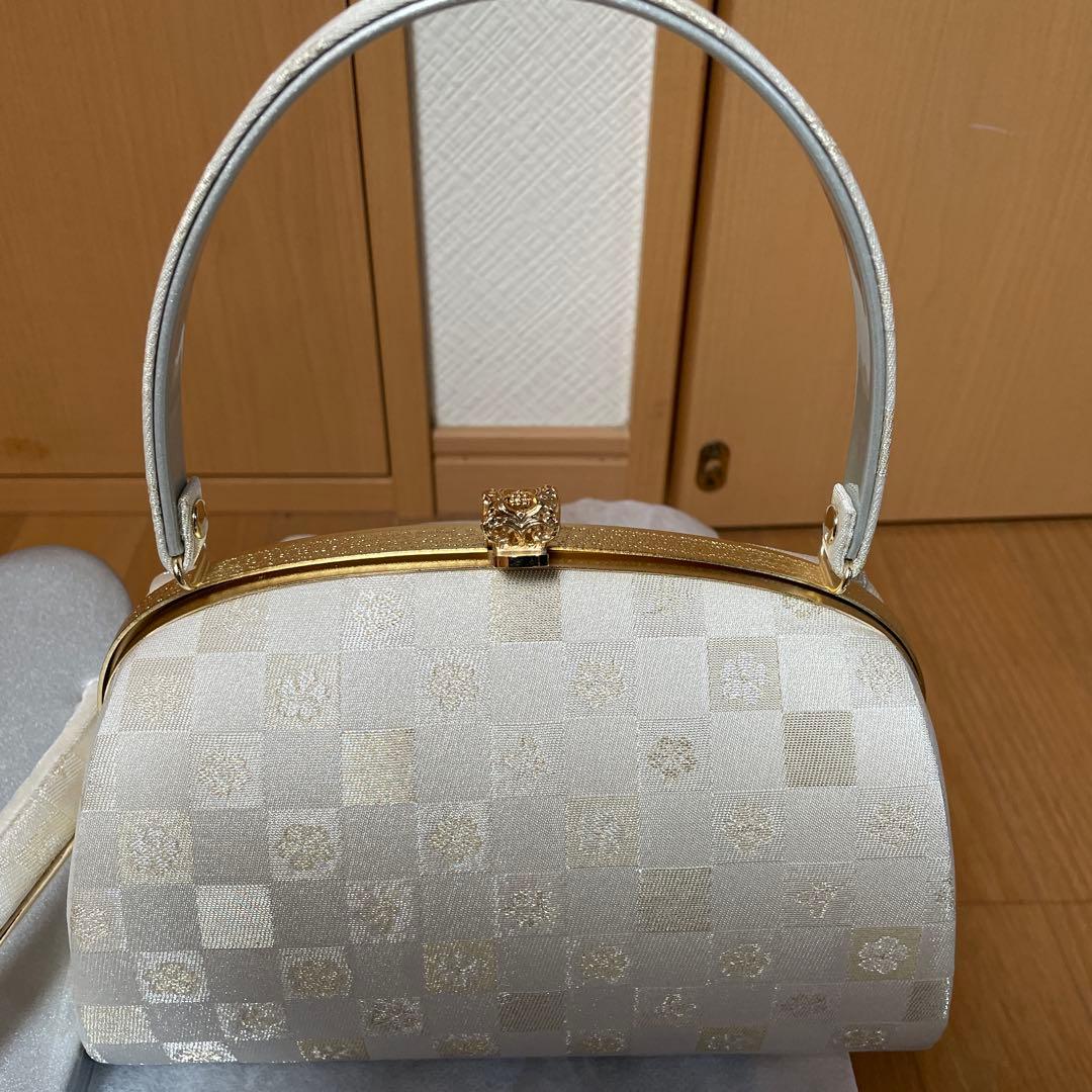 ホワイト チェック柄 ハンドバッグと草履セット