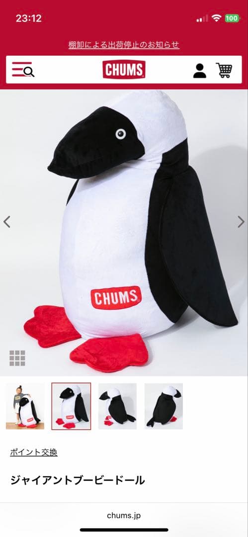 CHUMS ジャイアントぬいぐるみ ブービーバード CHUMS入荷しました】 CHUMSの可愛いマスコット、ブービーバードの