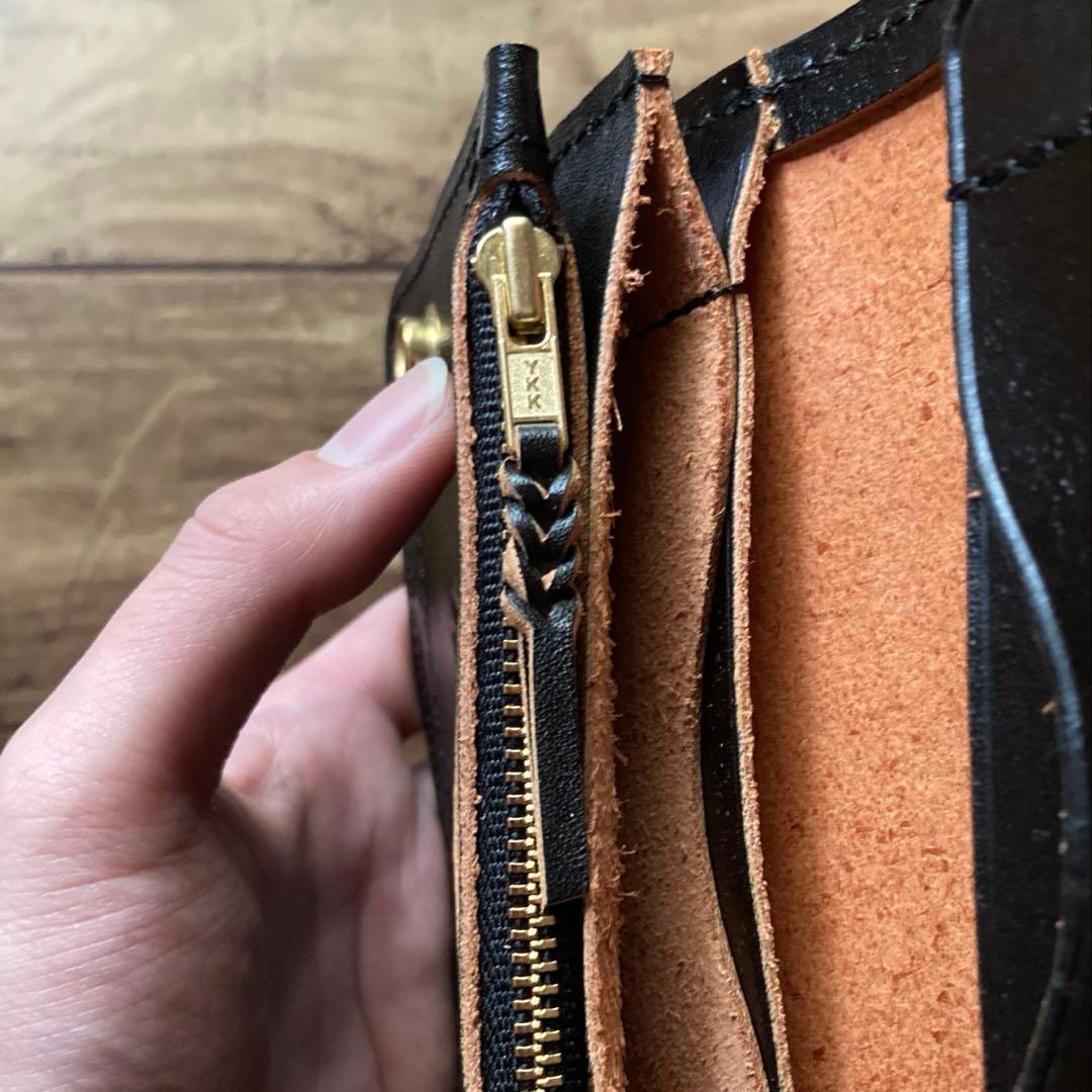 【たか】ミドルトラッカーウォレット3層 茶芯ブラック【お札を折らずに収納】