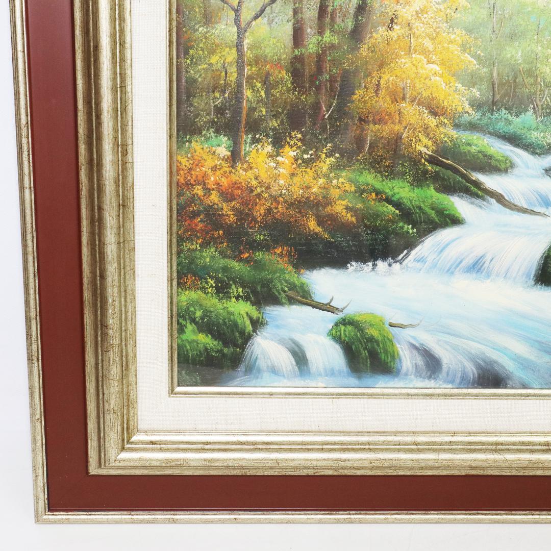 真作保証 流月真一 油彩 風景画「紅葉の奥入瀬」画寸約 32cm×41cm F6
