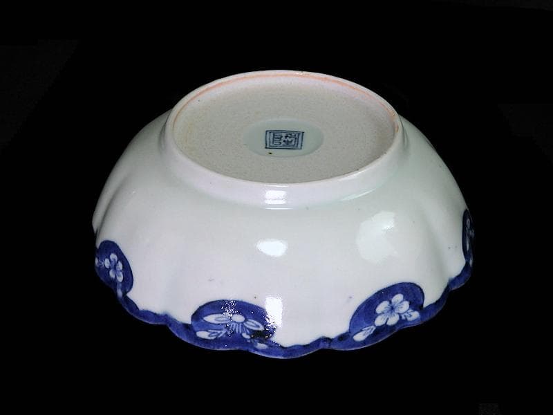 古伊万里　染付　墨弾き　梅花に舞鶴紋の図　膾皿　２客　E520AS-COd