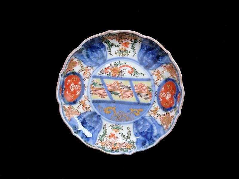 大聖寺伊万里　金襴手　竹笹に雀　桐に鳳凰の図　豆皿　AS-fbcj