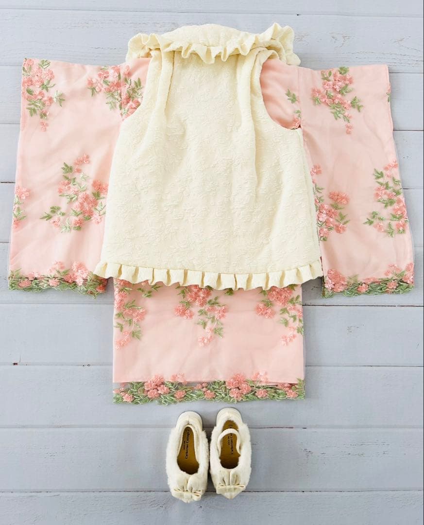 キャサリンコテージ　着物ワンピース& 被布セット＋七五三用草履スリッポン　３歳