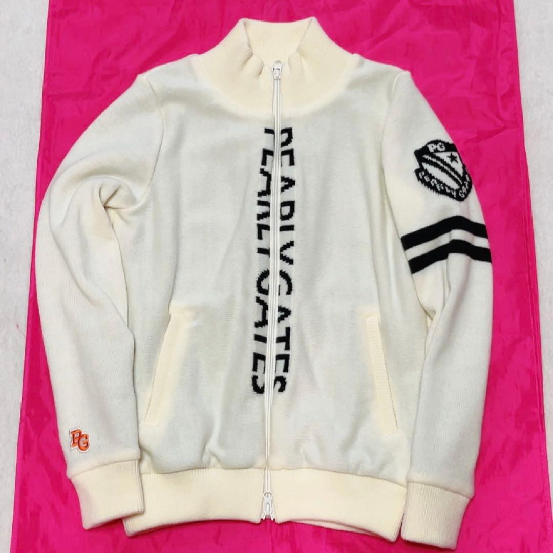極美品　パーリーゲイツ　ドライバーズニット　ニットジャケット　裏地付　防風　白