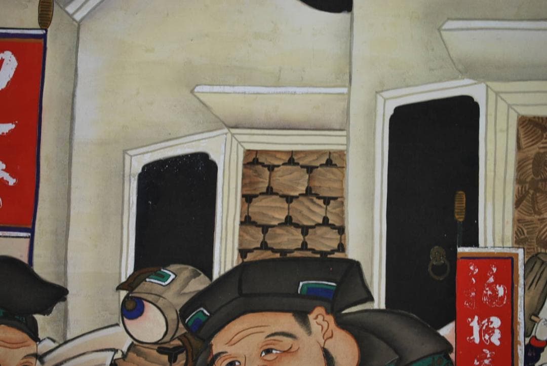 真作】渓涯/甲子祭図/福鼠/ネズミ/恵比寿大黒/掛軸☆宝船☆