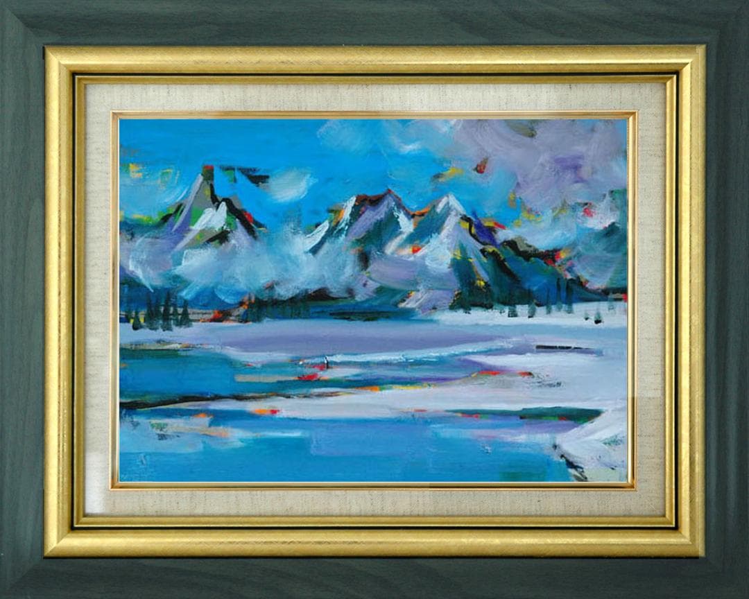 油絵 菅家令子 絵 絵画インテリア 額付(黒) uF6-062903 風景冬景色