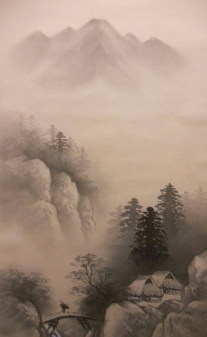 掛け軸 光雄 水墨山水 絹本 希少 軸装 茶道具 掛軸 美品 です。