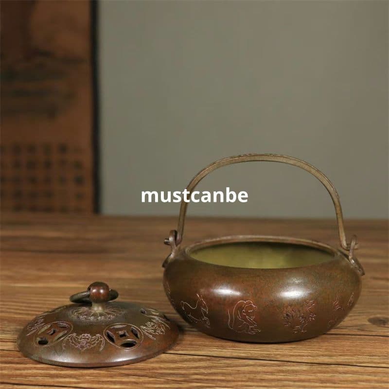 銅器 香炉 十二支八卦提梁炉 暖手炉 室内薫香炉 香道具 工芸品 置物