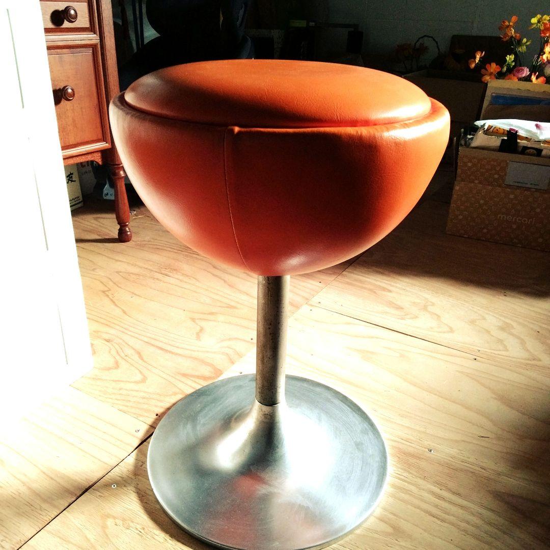 昭和レトロ/アメリカンヴィンテージ/回転椅子レザー系 スツール /古道具チェア