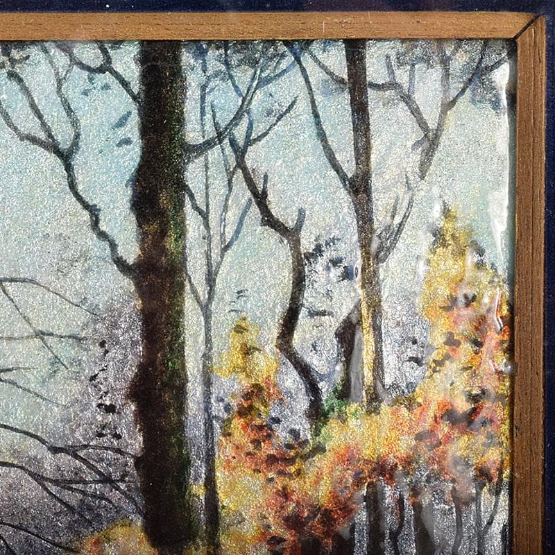 リモージュ磁器 七宝焼 リモージュ・エマイユ 冬景色文額 額装 G R7857B