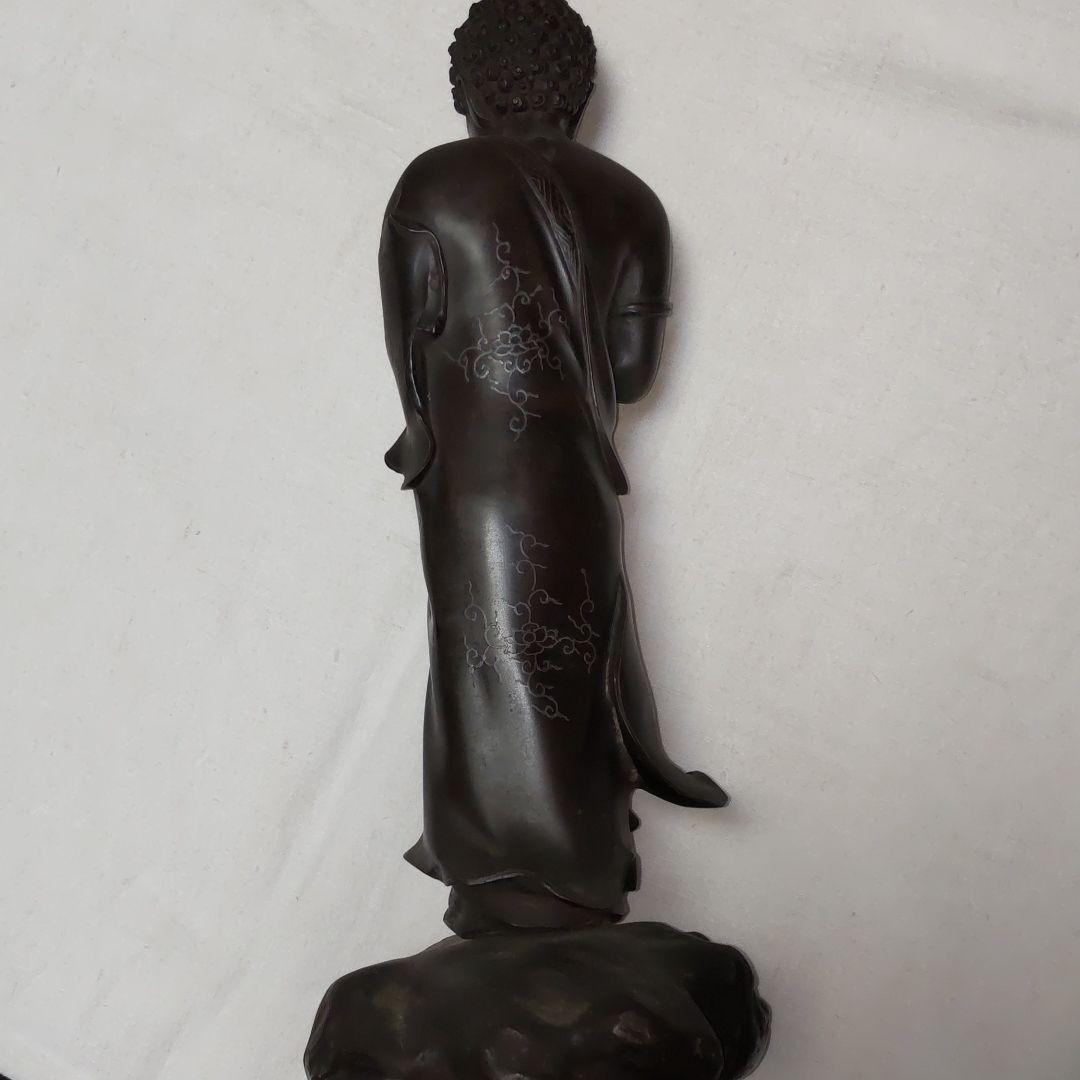 江戸時代、青銅製、銀象嵌出山釈迦像。