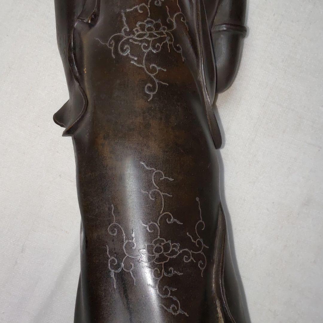 江戸時代、青銅製、銀象嵌出山釈迦像。