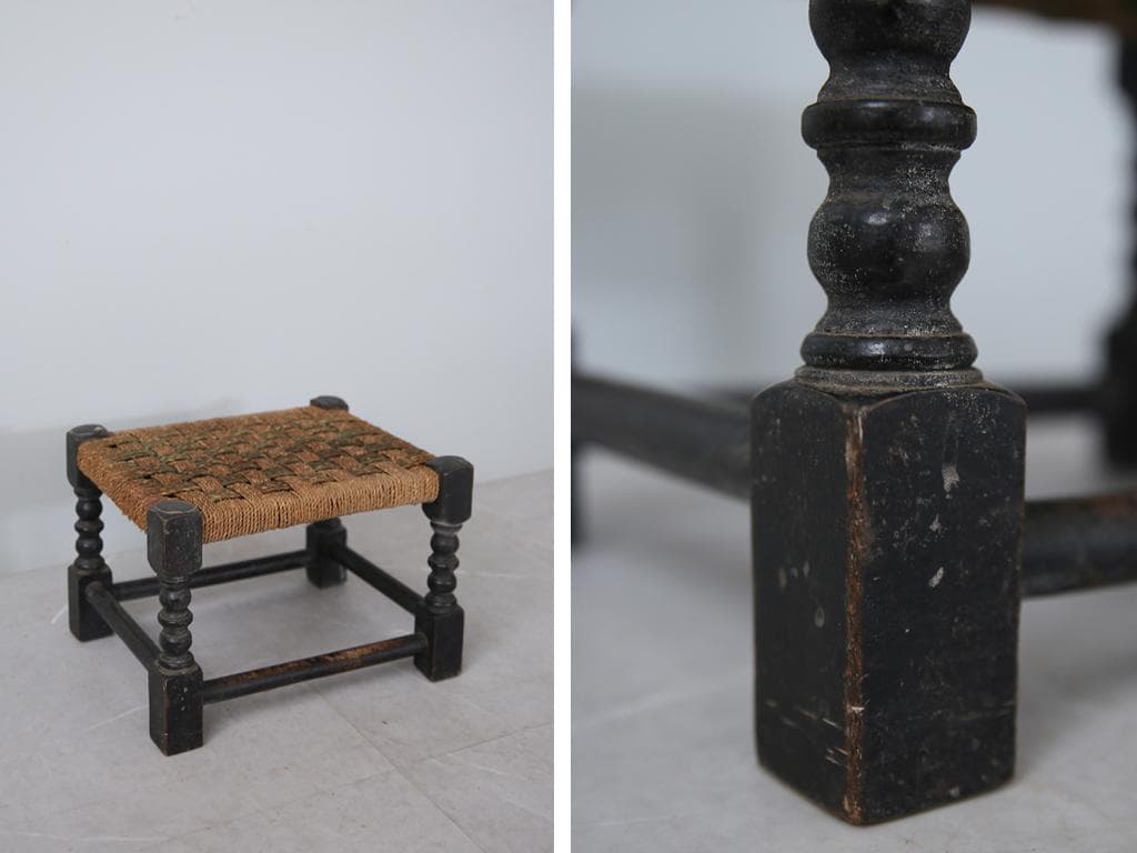 英国アンティーク木製フットスツール/ロープトップ/オットマン(88-164)